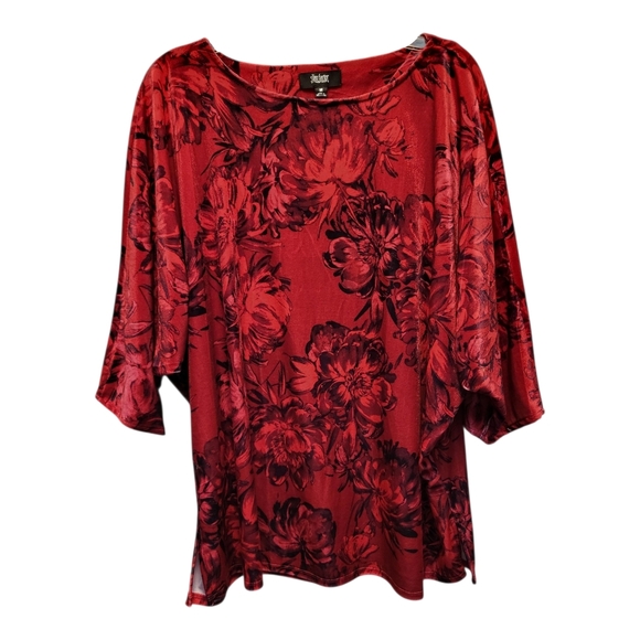 Investments Tops - NWT Slim Factor by Investments Scarlet Oversized Floral Dolman Sleeve Top-Size M